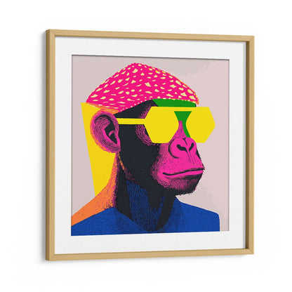 Vibrant COOL MONKEY, POP ART PAINTINGS in a stylish oak frame, perfect for adding color and personality to your space.