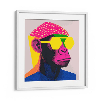 Vibrant COOL MONKEY, POP ART PAINTINGS showcasing playful designs in a chic white frame for colorful decor.