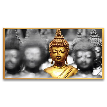 Golden Buddha Statues Spiritual Floating Framed Canvas Wall Painting