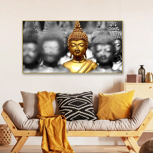 Golden Buddha Statues Spiritual Floating Framed Canvas Wall Painting