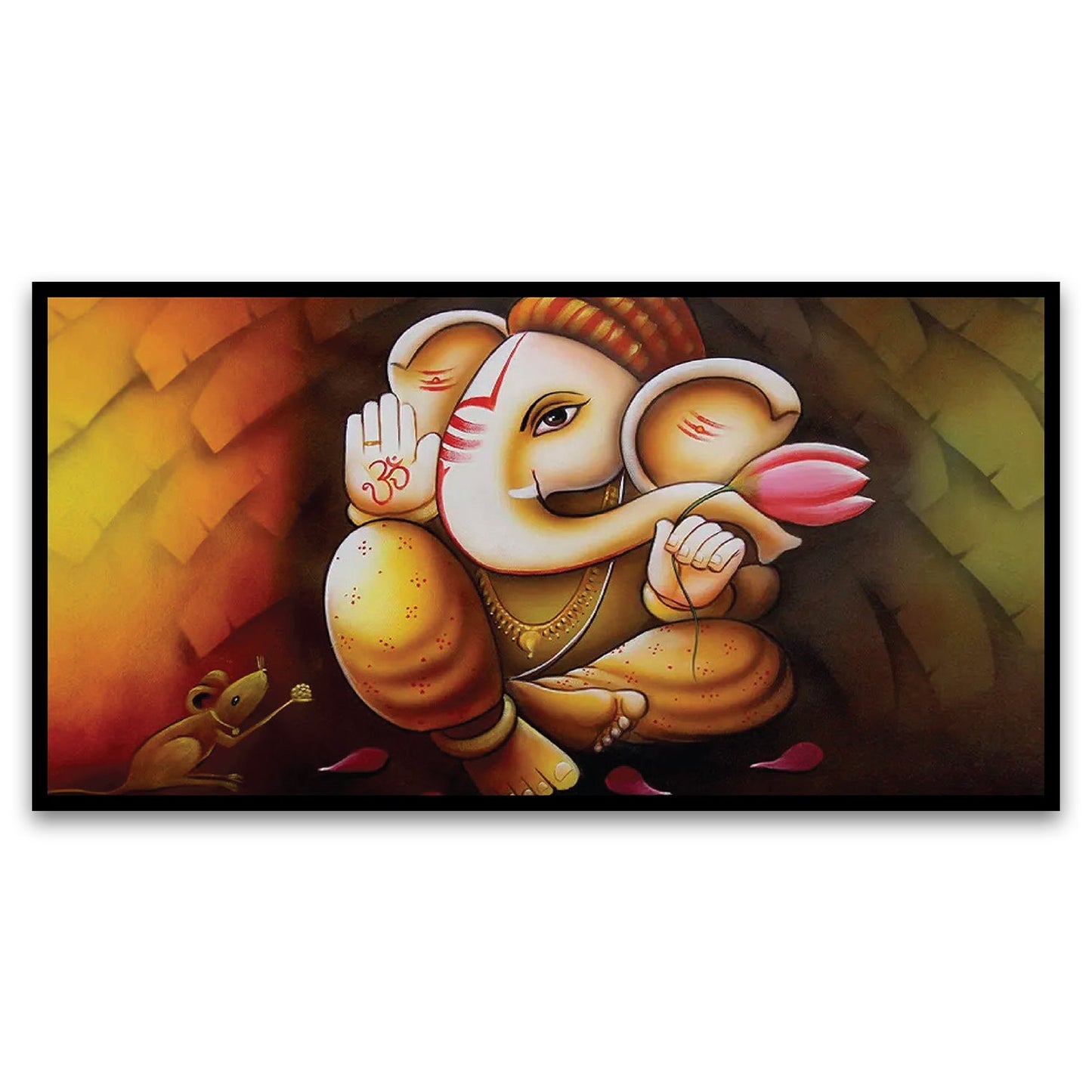 Big Panoramic Auspicious Ganesha Floating Framed Canvas Wall Painting
