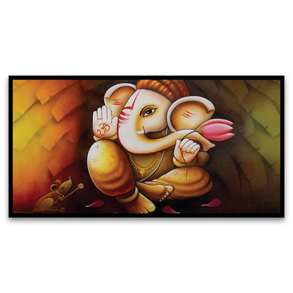 Big Panoramic Auspicious Ganesha Floating Framed Canvas Wall Painting