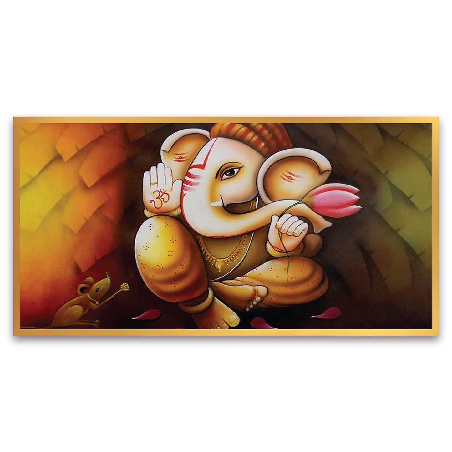 Big Panoramic Auspicious Ganesha Floating Framed Canvas Wall Painting