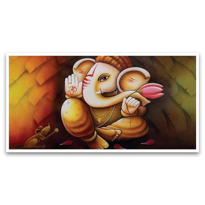 Big Panoramic Auspicious Ganesha Floating Framed Canvas Wall Painting