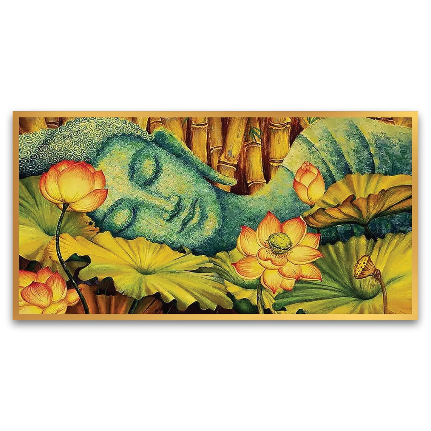 Calming Buddha in Bamboo Forest Floating Framed Canvas Wall Painting