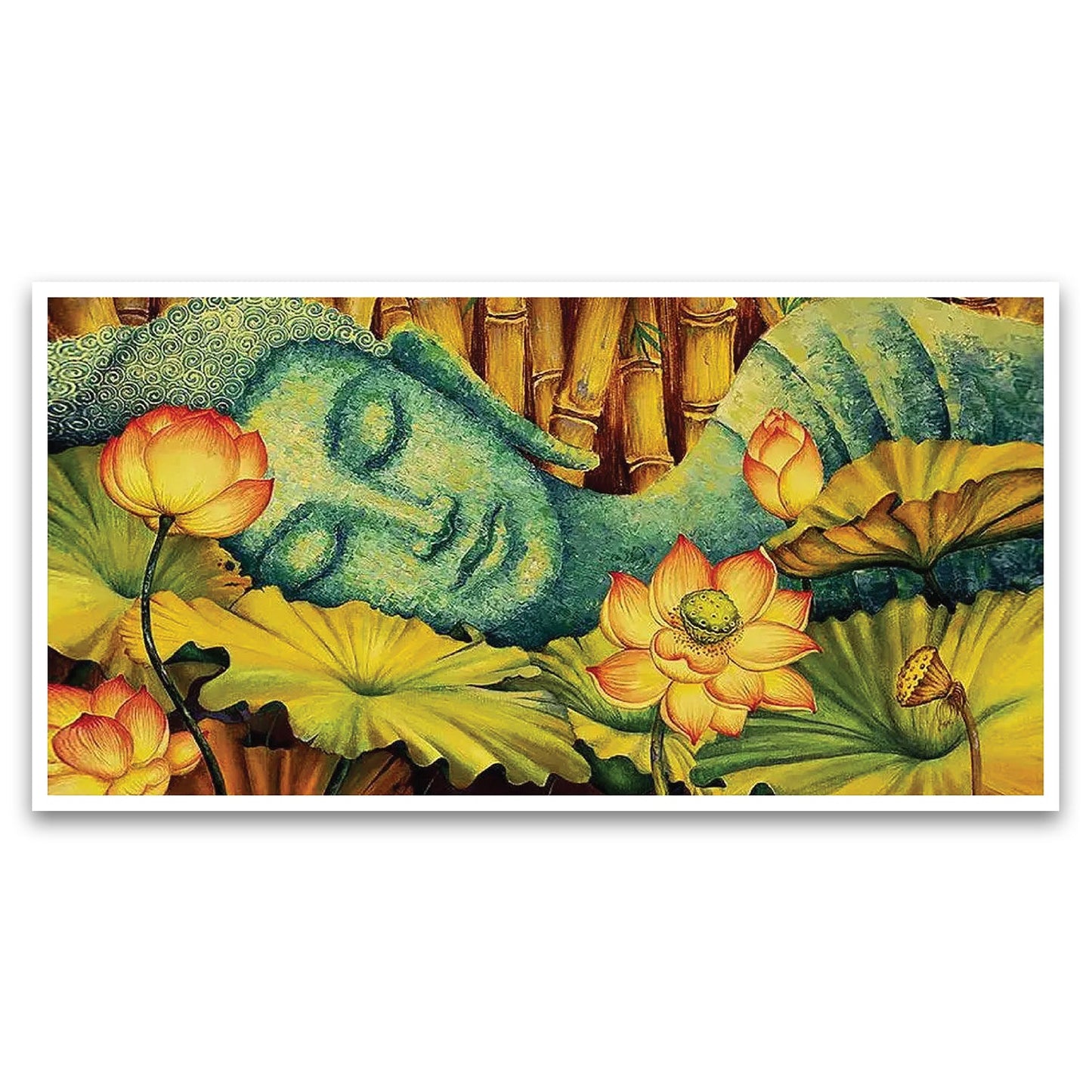 Calming Buddha in Bamboo Forest Floating Framed Canvas Wall Painting