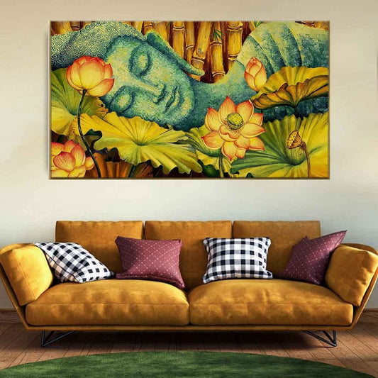 Calming Buddha in Bamboo Forest Floating Framed Canvas Wall Painting