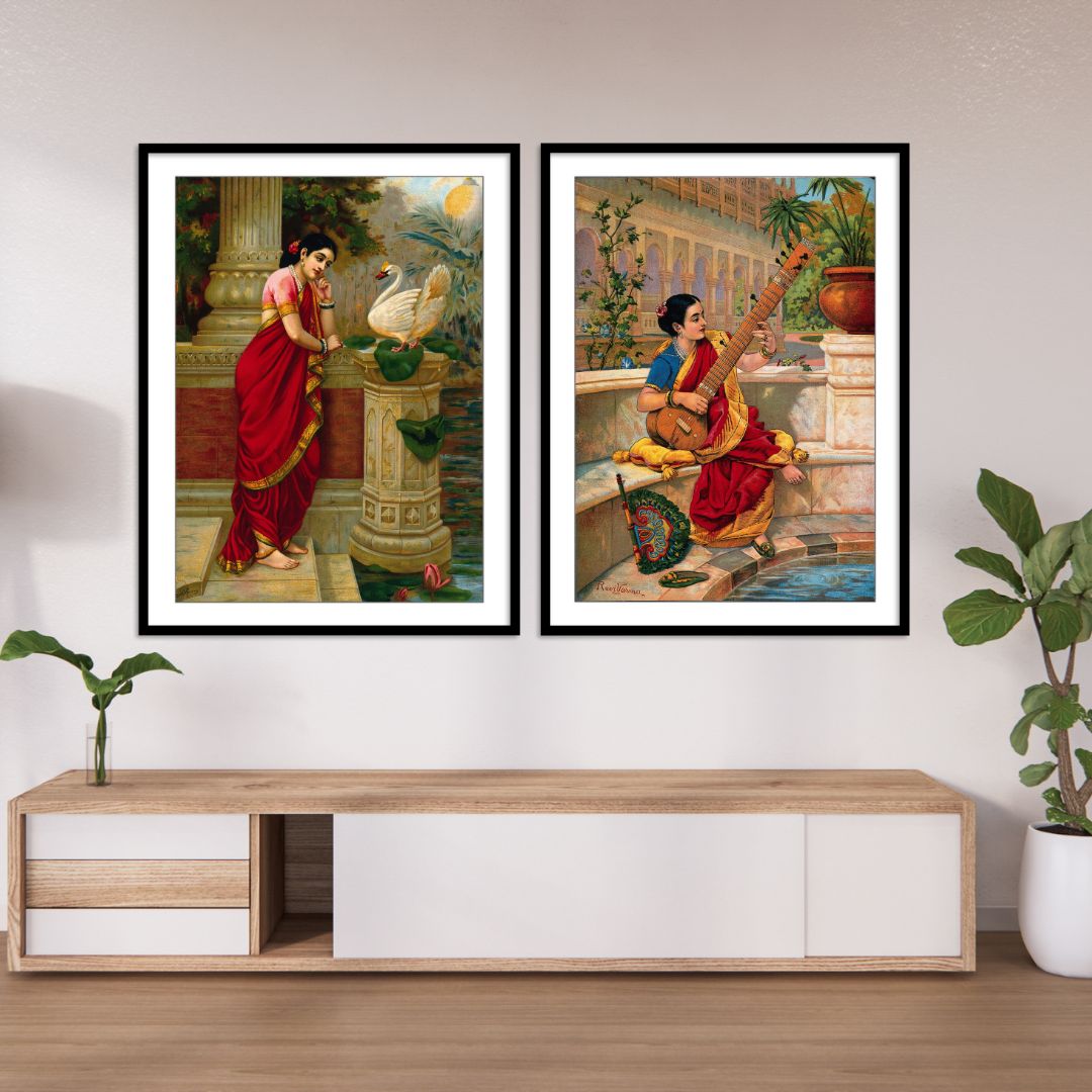 Damyanti & Kadambari by Ravi Varma - Set of 2 Wall Art