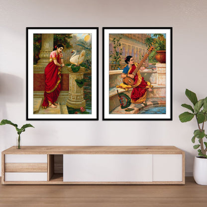 Damyanti & Kadambari by Ravi Varma - Set of 2 Wall Art