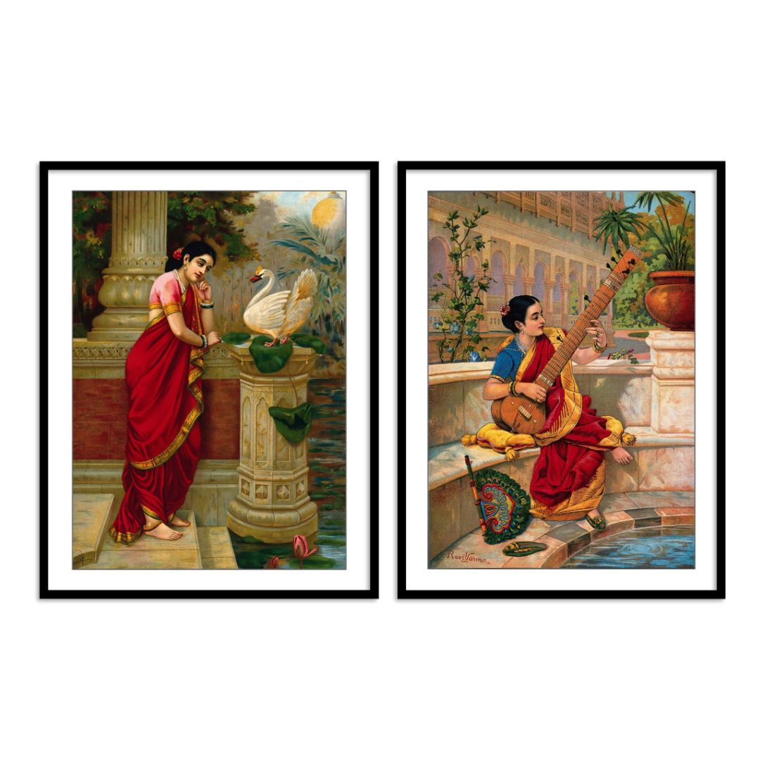 Damyanti & Kadambari by Ravi Varma - Set of 2 Wall Art