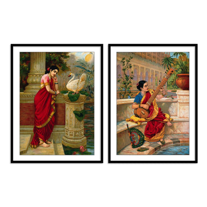 Damyanti & Kadambari by Ravi Varma - Set of 2 Wall Art