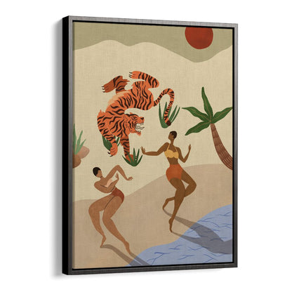 Dancing Tiger By Arty Guava Wall Art Prints in Black Floater Frame