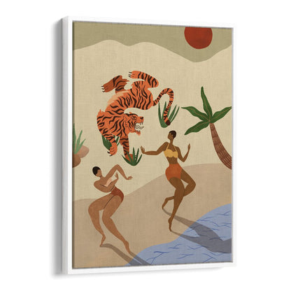 Dancing Tiger By Arty Guava Wall Art Prints in White Floater Frame