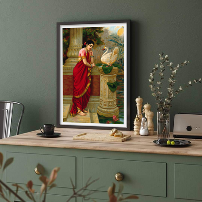 A swan telling Damayanti of Nala's love by Raja Ravi Varma Wall Art