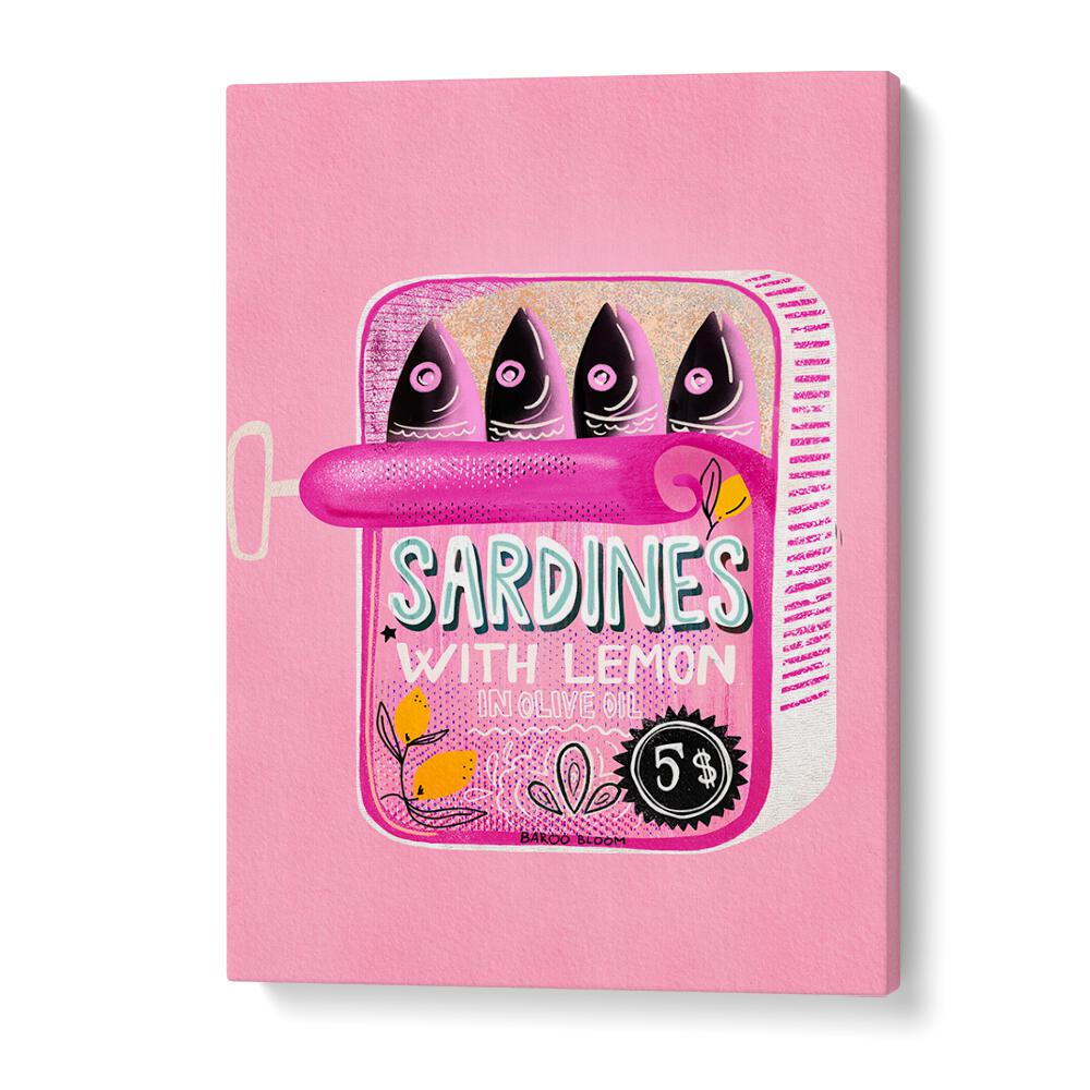 Brighten your decor with the SARDINES TIN CAN PINK, KITCHEN POSTERS by Baroo Bloom, perfect for any kitchen or office.