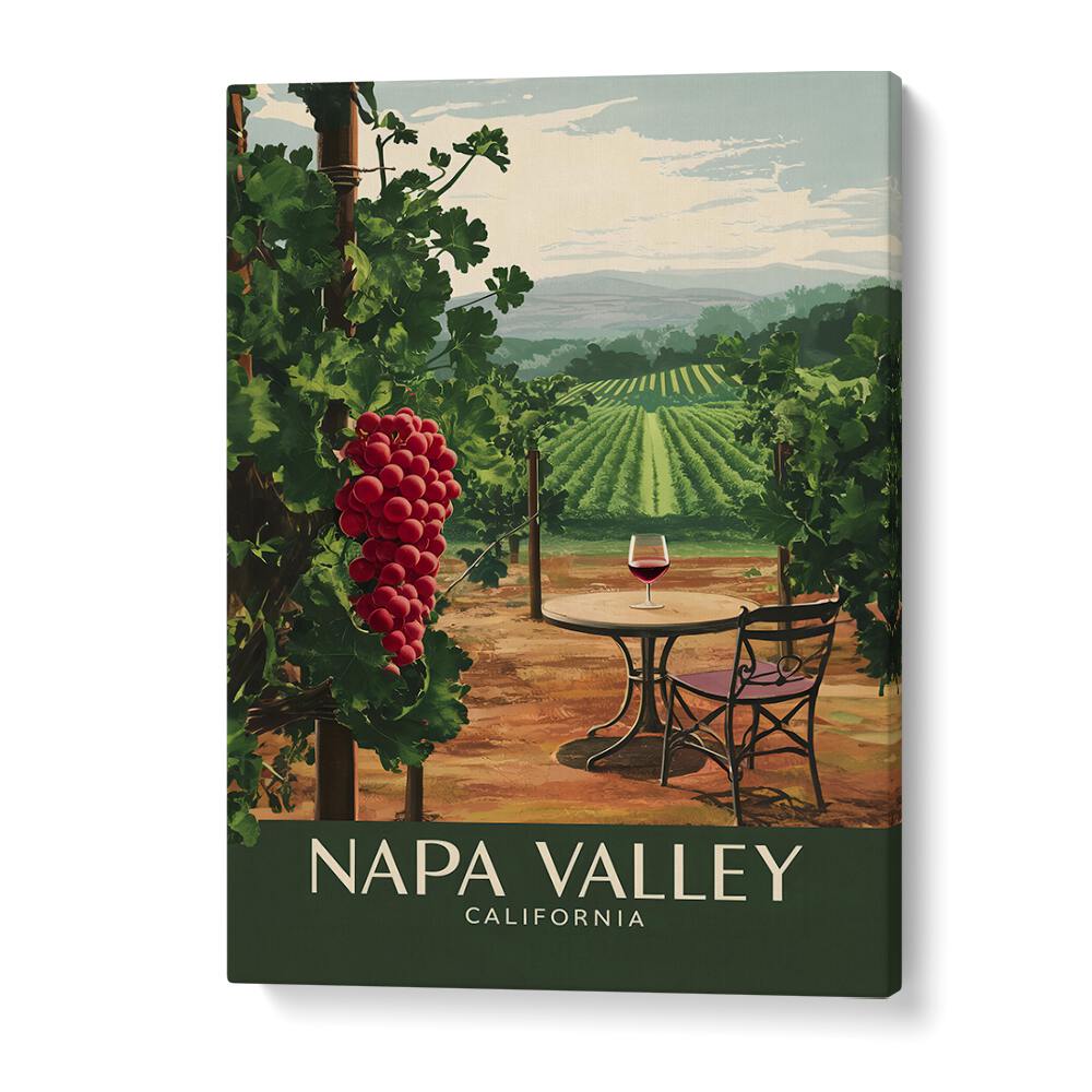 Captivating NAPA VALLEY - CALIFORNIA, BAR art print showcases stunning vineyards and a serene outdoor cafe scene.