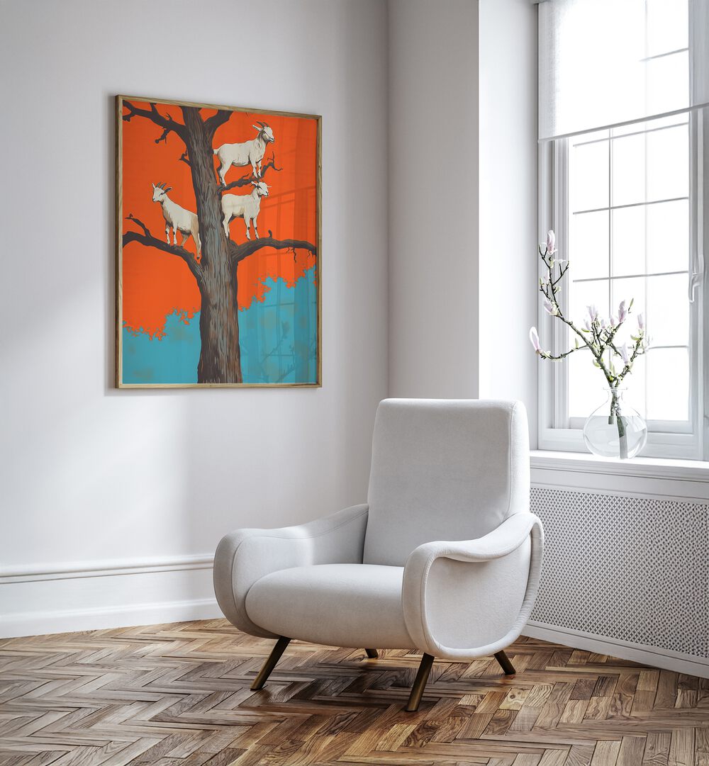 GOATS IN A TREE , ANIMAL PAINTINGS