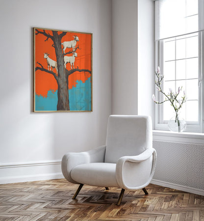 GOATS IN A TREE , ANIMAL PAINTINGS