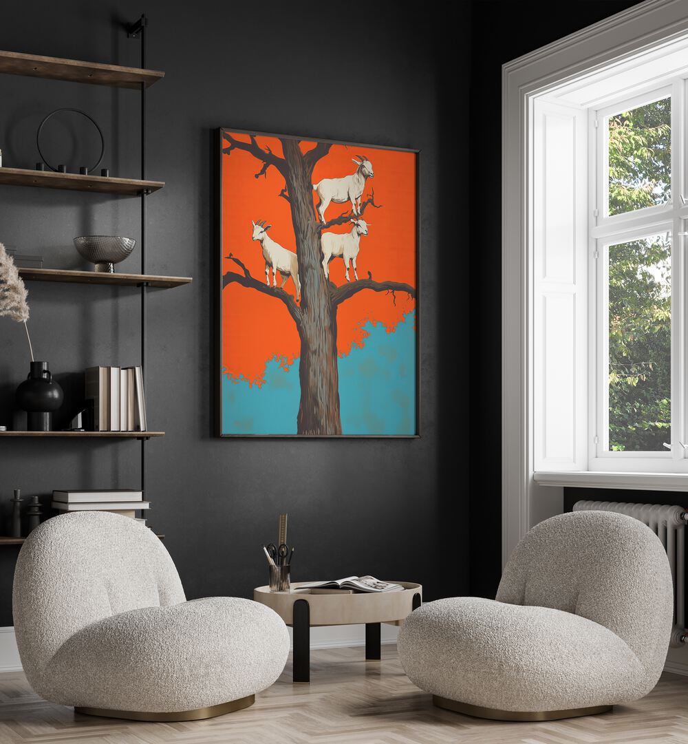GOATS IN A TREE , ANIMAL PAINTINGS