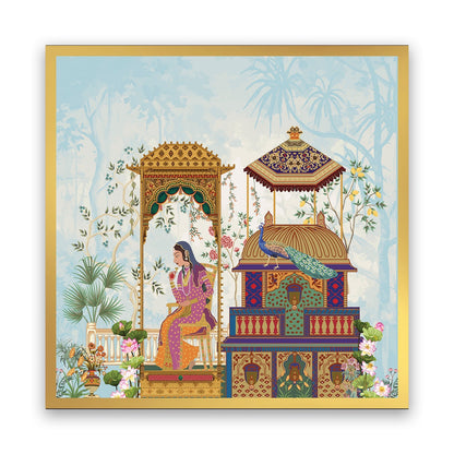 Noblewoman’s Moment of Reflection in an Ornate Pavilion