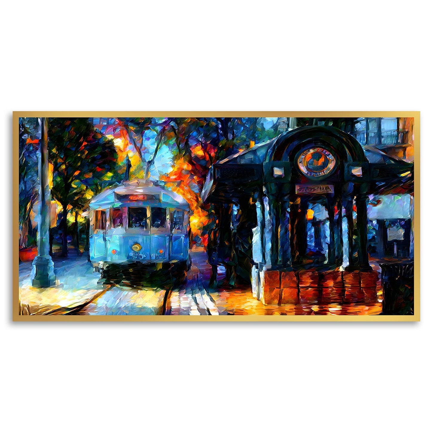 Tramway Twilight Cityscape Painting
