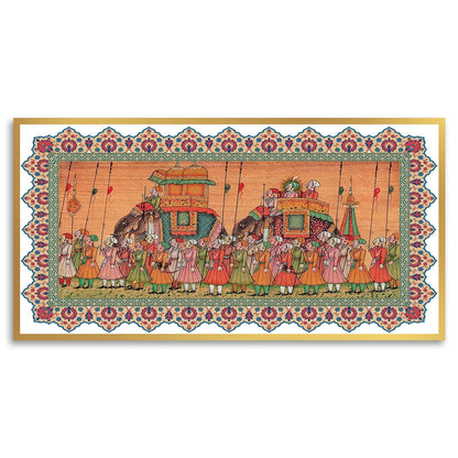 Traditional Indian Elephant Procession Painting - Intricate Mughal Art painting