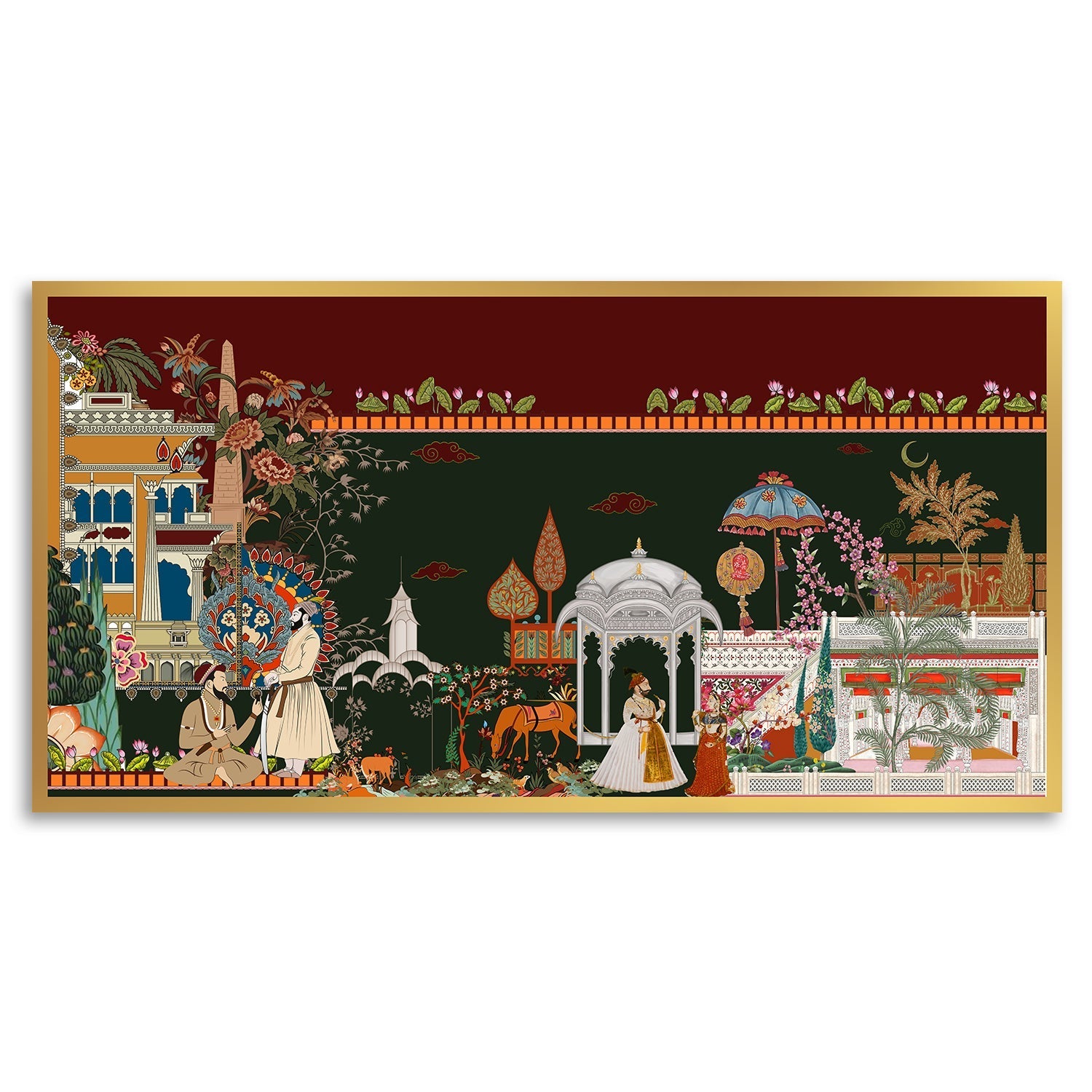 Exquisite Mughal Garden Scene Painting - Detailed Indian Art Print