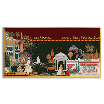 Exquisite Mughal Garden Scene Painting - Detailed Indian Art Print