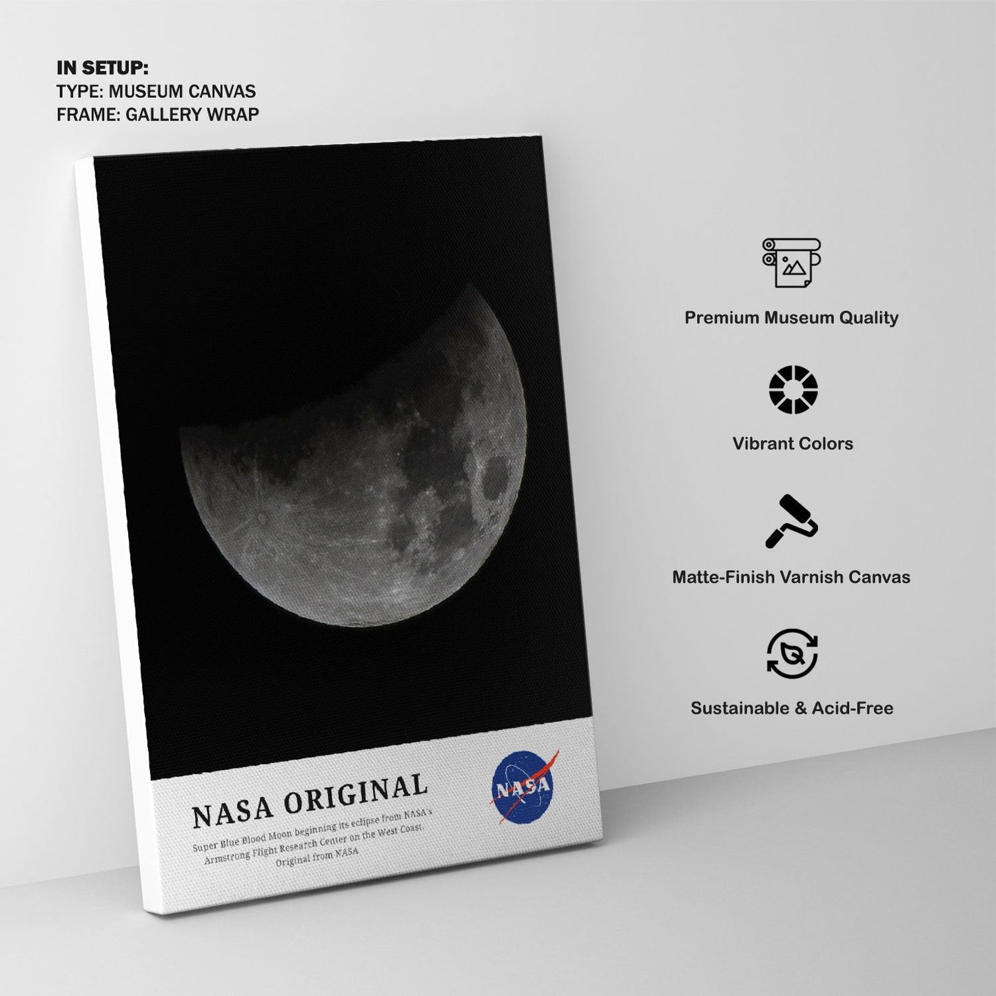 Super Blue Blood Moon beginning its eclipse, NASA Art Posters