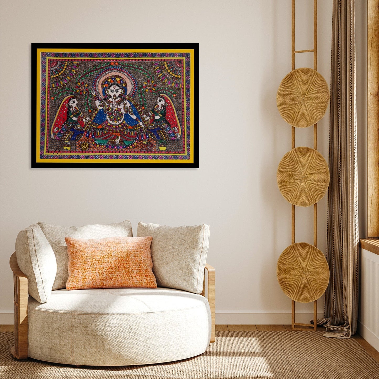 Beautiful Ganesha Madhubani Painting, Framed Art