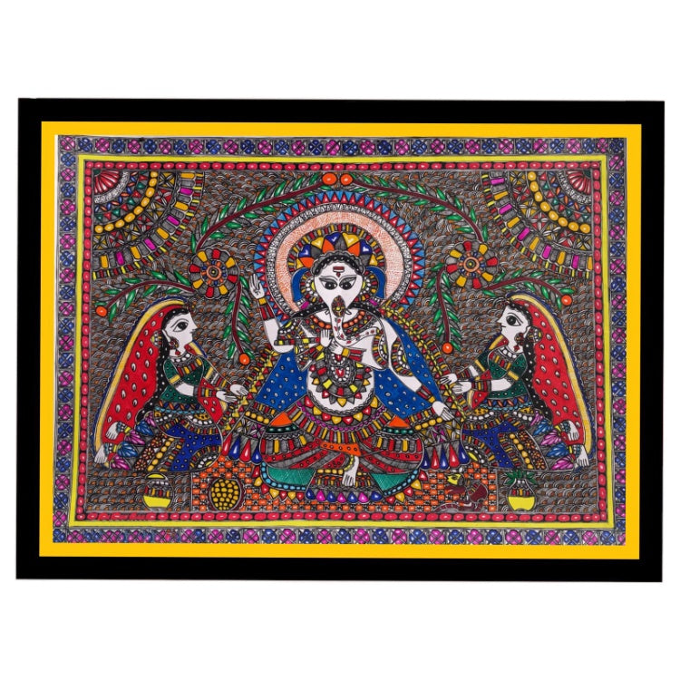 Beautiful Ganesha Madhubani Painting, Framed Art