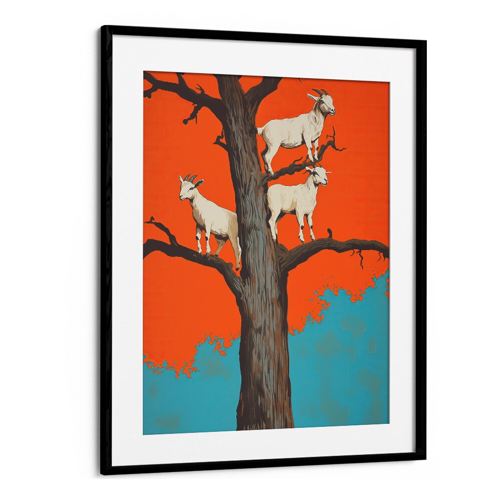Whimsical GOATS IN A TREE, ANIMAL PAINTINGS bring nature's charm to your space with vibrant colors and unique design.