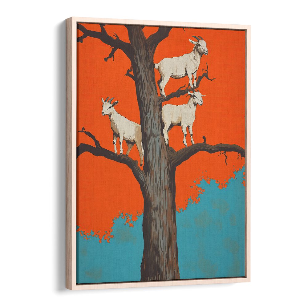 Whimsical GOATS IN A TREE, ANIMAL PAINTINGS poster adds charm to any space with its vibrant colors and unique design.
