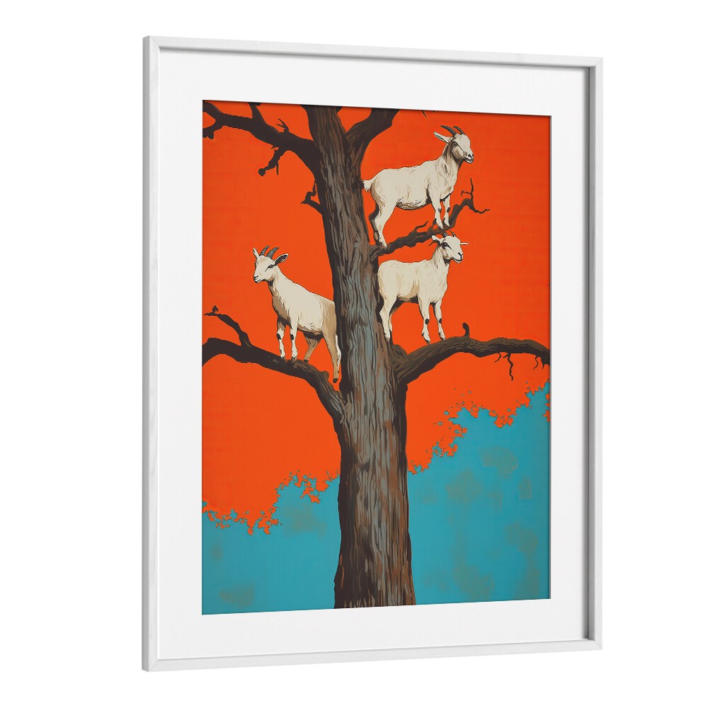 Whimsical GOATS IN A TREE, ANIMAL PAINTINGS showcase goats perched on branches, perfect for enhancing your decor.