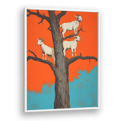 Captivating GOATS IN A TREE, ANIMAL PAINTINGS showcasing whimsical goats perched on branches for your space.