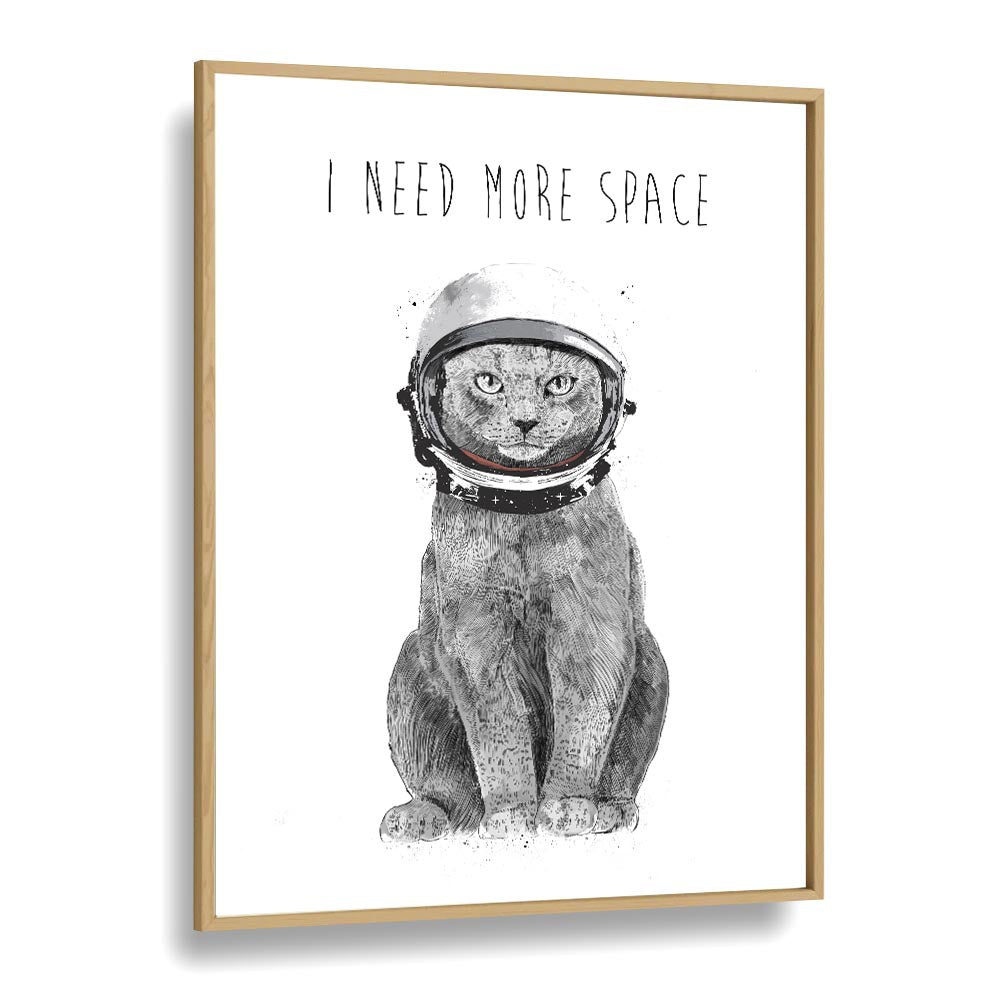 Whimsical cat in astronaut helmet art print, declaring 