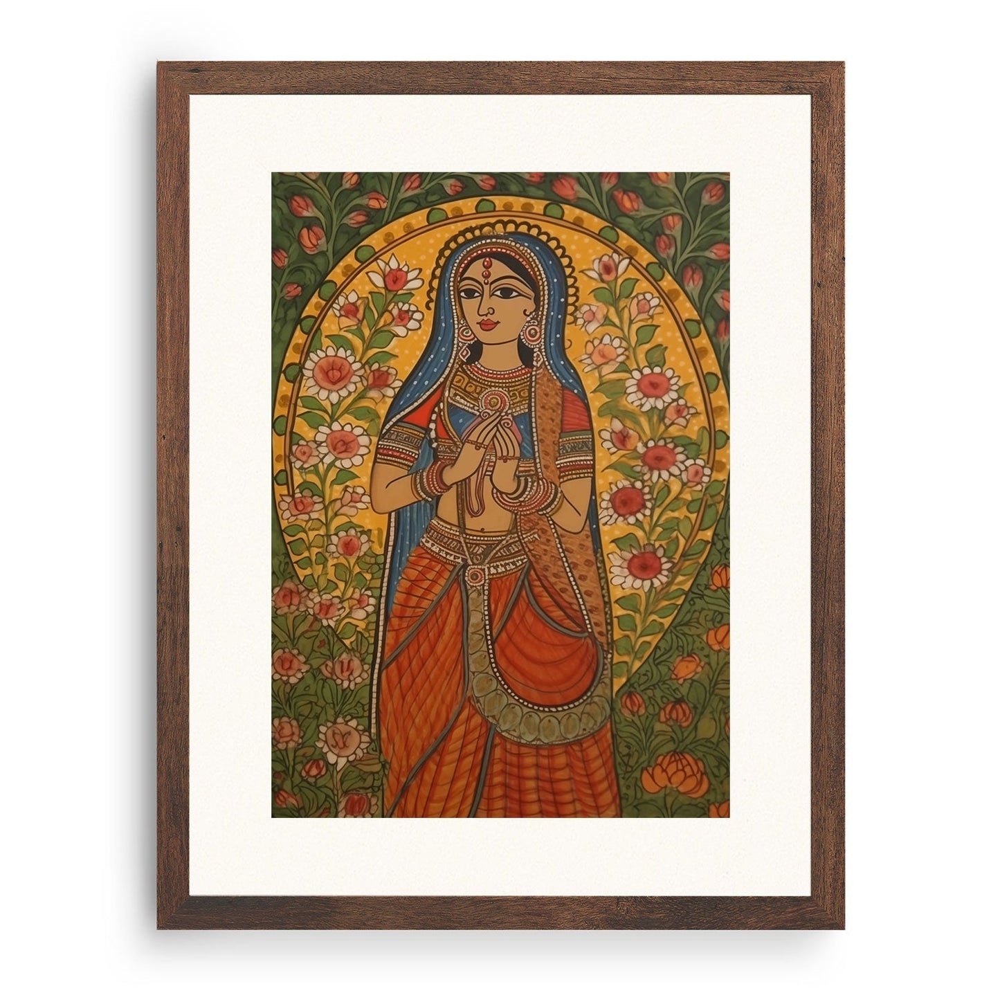 BENEDICTION AMIDST BLOSSOMS MADHUBANI PAINTING