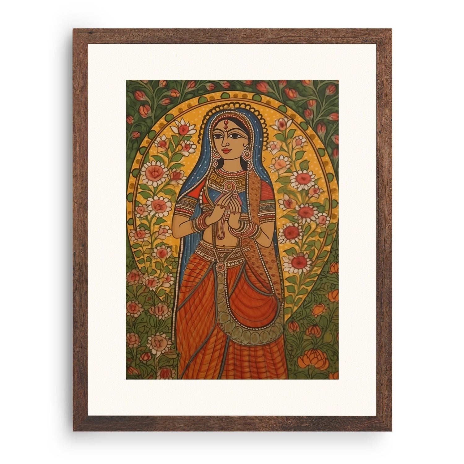 BENEDICTION AMIDST BLOSSOMS MADHUBANI PAINTING
