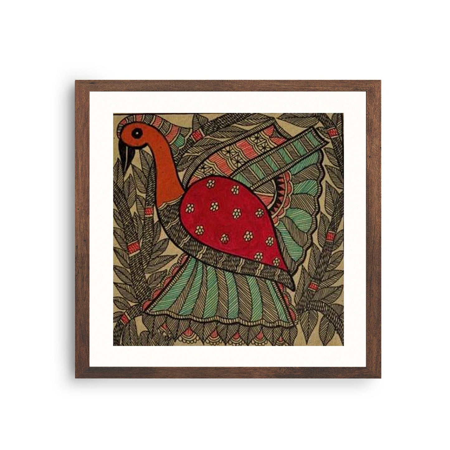Beautiful Bird Madhubani Painting, Framed Art