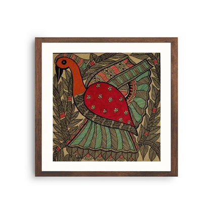 Beautiful Bird Madhubani Painting, Framed Art
