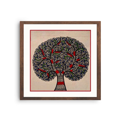 Branch of Tree Madhubani Painting, Framed Art