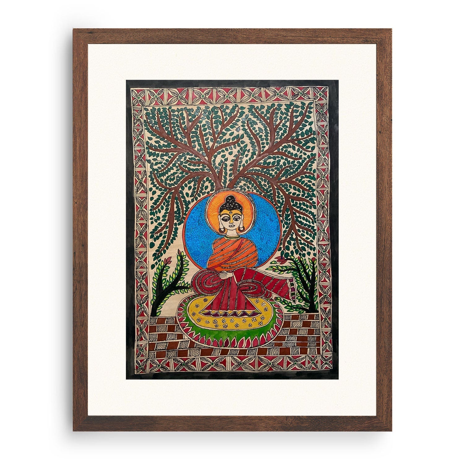 Lord buddha on mat, Madhubani Art, Madhubani Painting