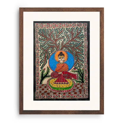 Lord buddha on mat, Madhubani Art, Madhubani Painting