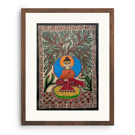 Lord buddha on mat, Madhubani Art, Madhubani Painting