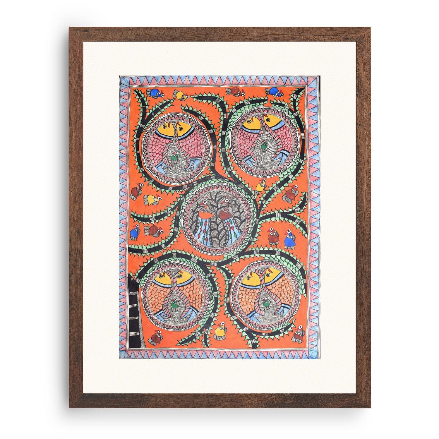 Combination of Fish and Peacock Madhubani Painting, Madhubani Art, Madhubani Painting