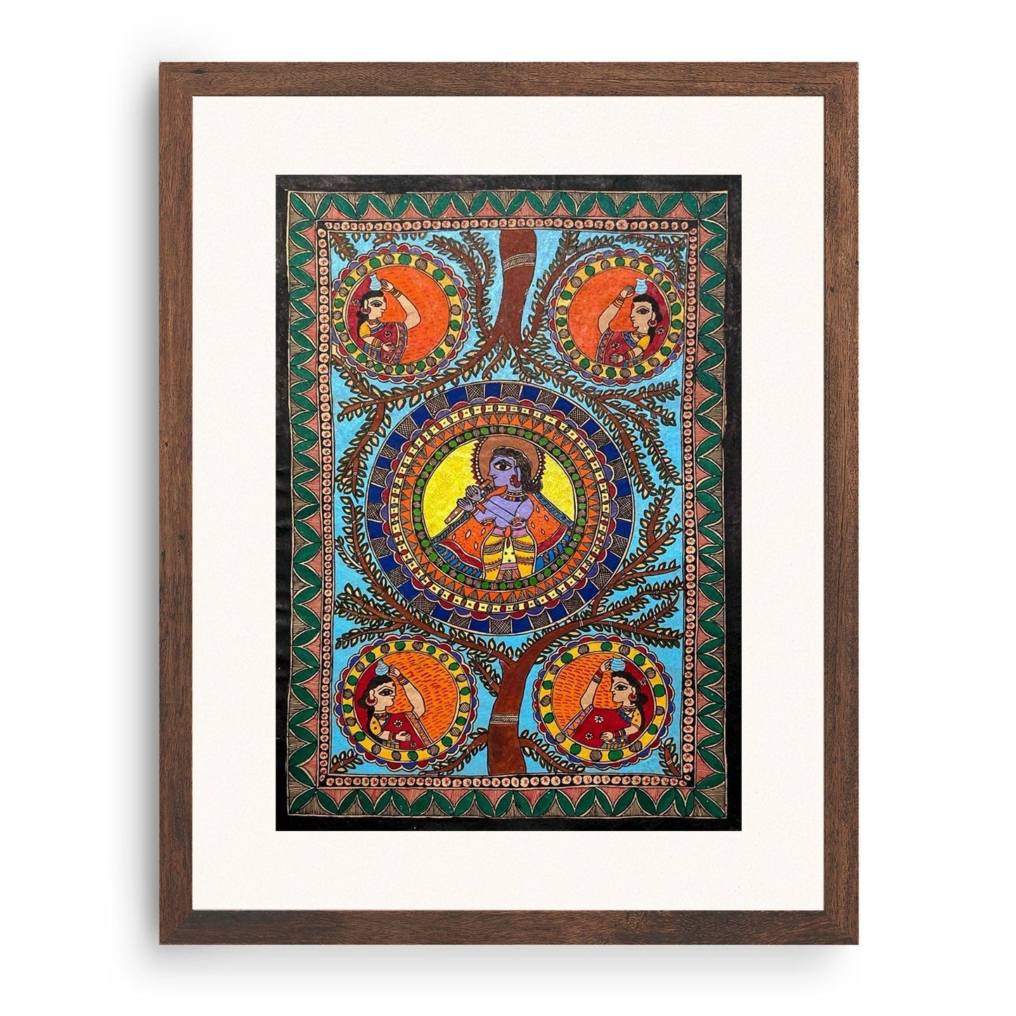 Kanhaiyya ji with Gopiya , Madhubani Art, Madhubani Painting