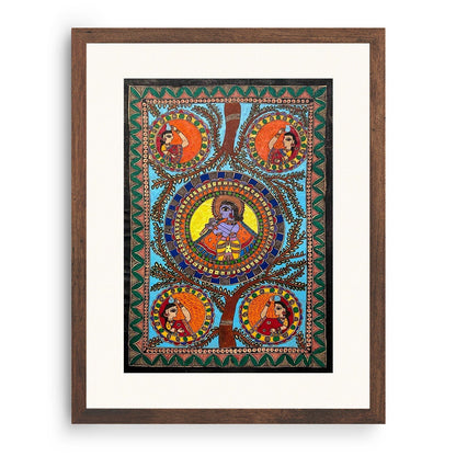 Kanhaiyya ji with Gopiya , Madhubani Art, Madhubani Painting