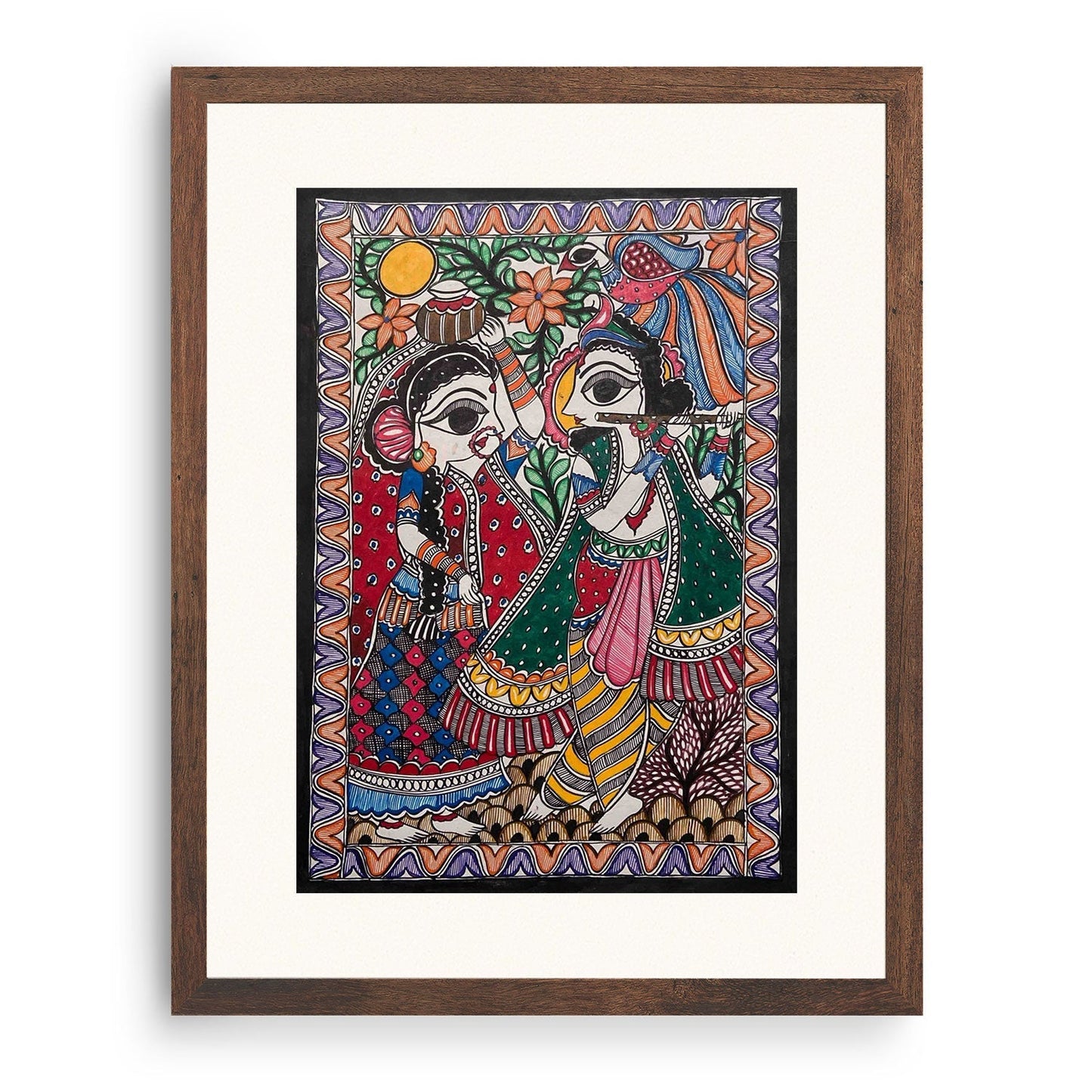 Radha Krishna milan Madhubani Art, Madhubani Art, Madhubani Painting