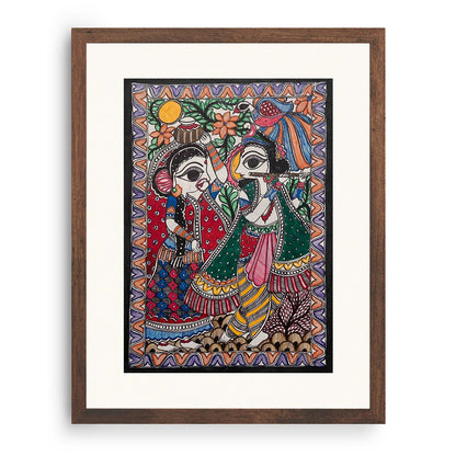 Radha Krishna milan Madhubani Art, Madhubani Art, Madhubani Painting