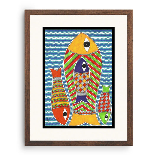 Life of Fish Madhubani Painting, Madhubani Art, Madhubani Painting